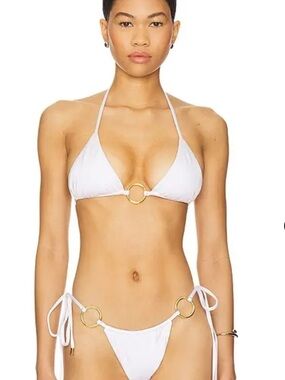 Cin Cin Isle Hoop Halter Bikini Top Pearl White $110 NEW Size Medium